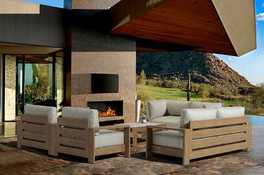 Outdoor sofa set with weather-resistant cushions | 户外沙发套装,配有耐候座垫 | 户外梳化套裝,配有耐候座墊