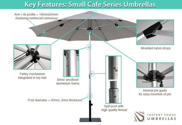 Stylish Australia Instant Shade Cafe Series outdoor sun parasol and umbrella for garden or patio, UV-resistant | 時尚戶外太陽傘及雨傘,適合花園或露台,防紫外線 | 时尚户外太阳伞及雨伞,适合花园或露台,防紫外线
