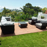 Outdoor sofa set with weather-resistant cushions | 户外沙发套装,配有耐候座垫 | 户外梳化套裝,配有耐候座墊