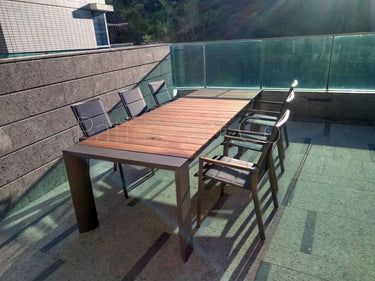 Glenn Outdoor Aluminum Teak Wood Extension Table Set