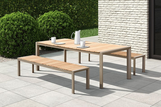 Brookvale Outdoor Aluminum Teak Wood Rect Table and Bench Set (100% FSC® teak)