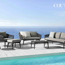 Outdoor sofa set with weather-resistant cushions | 户外沙发套装,配有耐候座垫 | 户外梳化套裝,配有耐候座墊