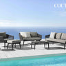 Outdoor sofa set with weather-resistant cushions | 户外沙发套装,配有耐候座垫 | 户外梳化套裝,配有耐候座墊