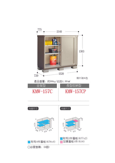 *Pre-order* Inaba Outdoor Storage Cabinets KMW-157C (W1540xD775xH1303mm) 1.555m3