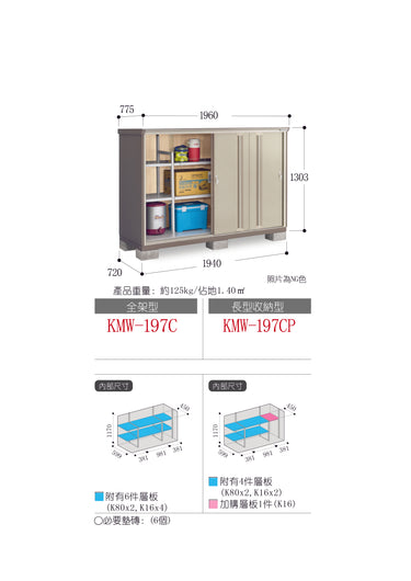 *Pre-order* Inaba Outdoor Storage Cabinets KMW-197C (W1960xD775xH1303mm) 1.979m3