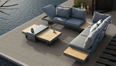 Outdoor sofa set with weather-resistant cushions | 户外沙发套装,配有耐候座垫 | 户外梳化套裝,配有耐候座墊