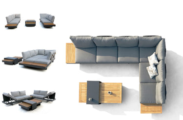 Outdoor sofa set with weather-resistant cushions | 户外沙发套装,配有耐候座垫 | 户外梳化套裝,配有耐候座墊