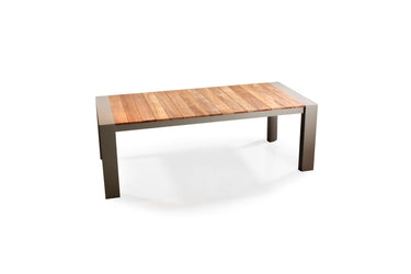 Glenn Outdoor Aluminum Teak Wood Extension Table Set
