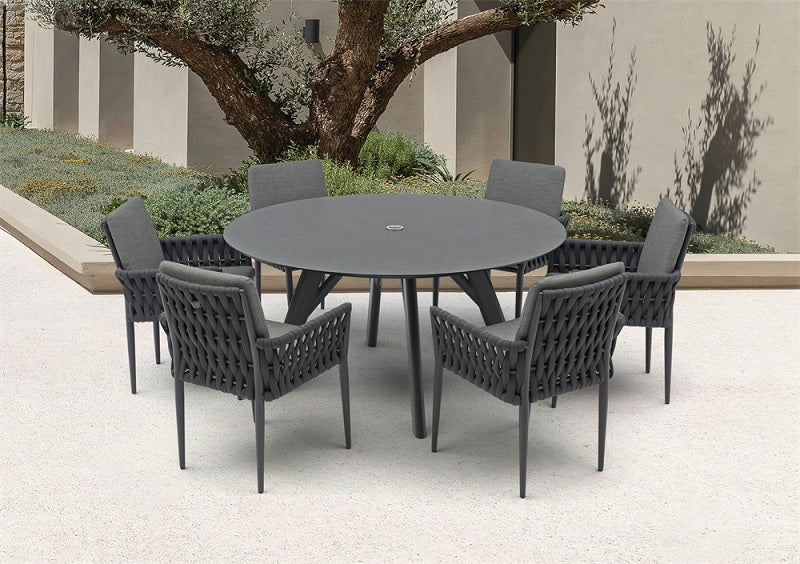 Yes Outdoor Round Table with Hug Armchair Set of 7pcs