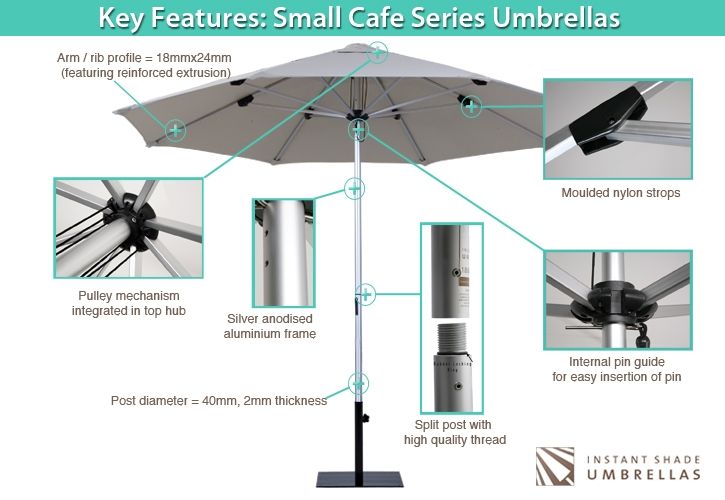 CAFÉ SERIES COMMERCIAL UMBRELLA with base and protection cover - 2.8M SQ Slate