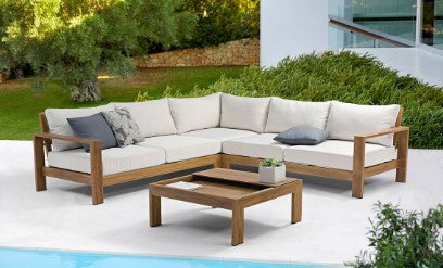 Grappa L-shape Aluminum Wood-Look Finish Outdoor Sofa Set
