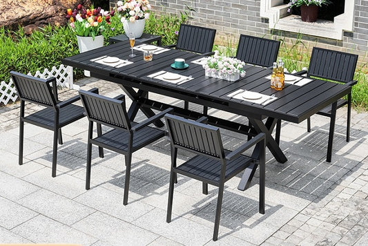 Gina Outdoor Extendable Dining Set --Black