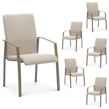 Beige outdoor chairs with armrests on a white background