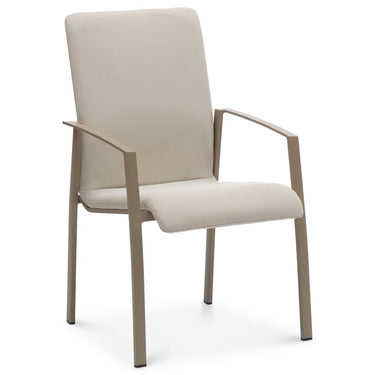 Beige outdoor chair with armrests on a white background