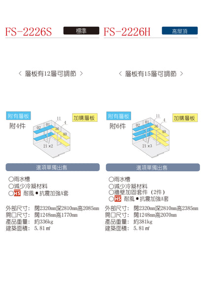 *Pre-order* Inaba Outdoor Storage FS-2226 (W2320xD2810xH2085/2385mm)