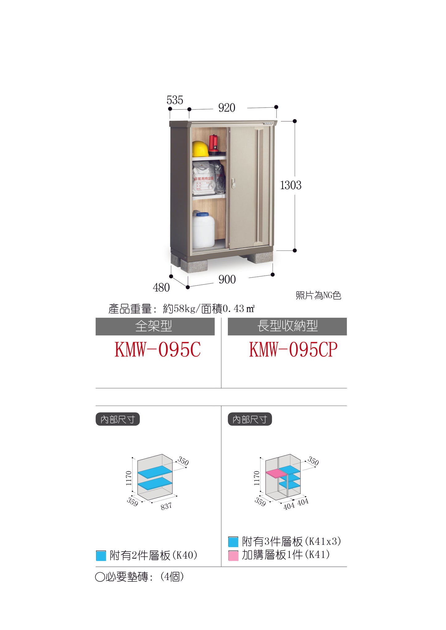 *預購* 稻葉牌戶外儲物櫃 Inaba KMW-095C (W920xD535xH1303mm) 0.641m3