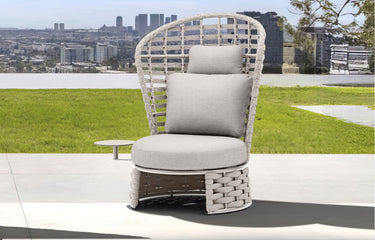 Couture Jardin | Noble | Outdoor High Back Armless Chair With Side Table - Greige