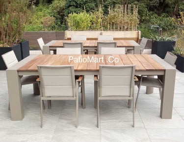 Glenn Outdoor Aluminum Teak Wood Extension Table Set