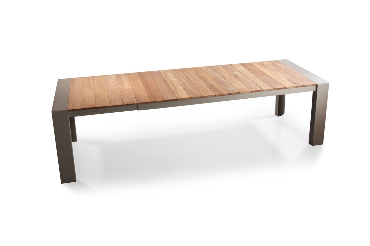 Glenn Outdoor Aluminum Teak Wood Extension Table Set